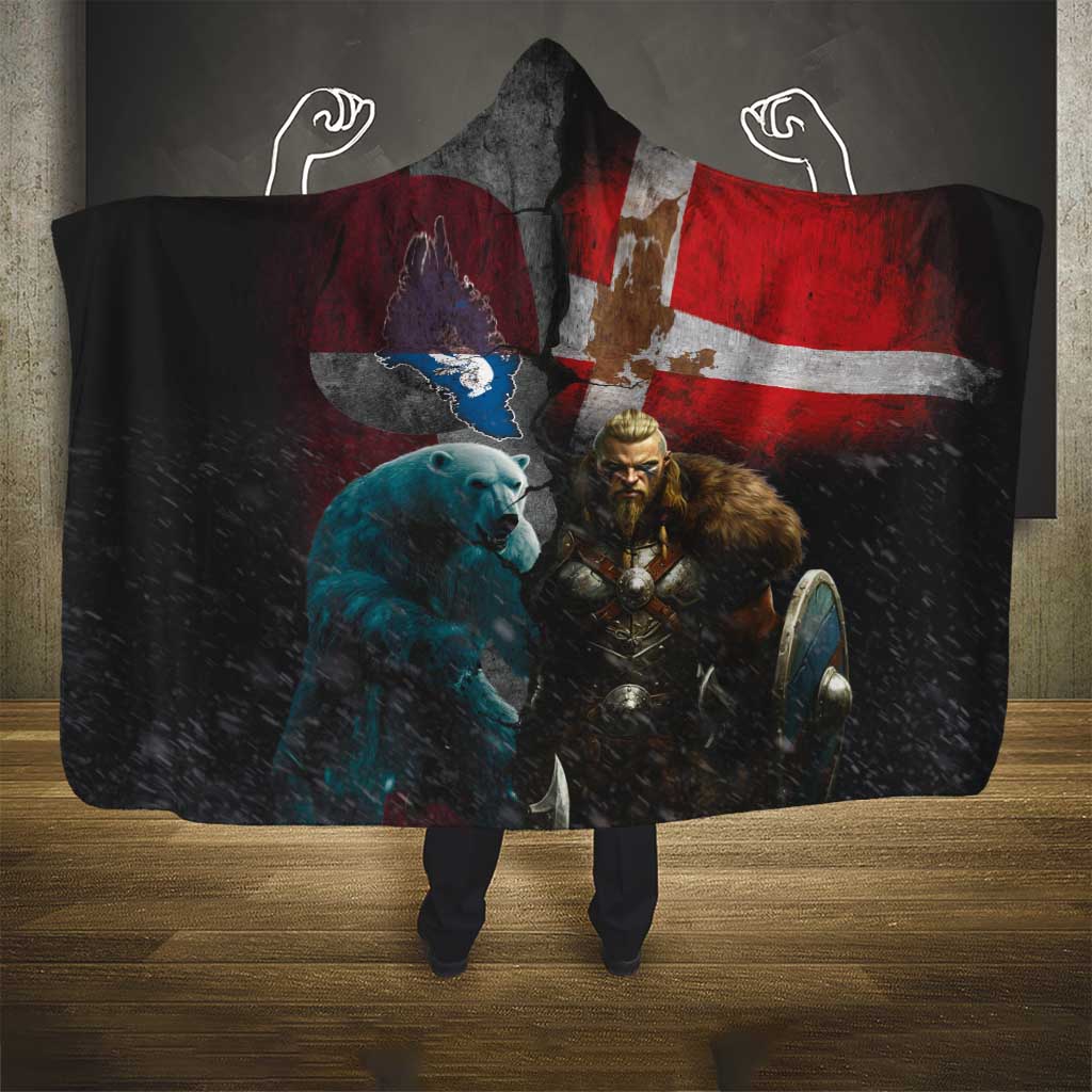 Greenlandic and Danish Together Hooded Blanket Polar Warrior Vikings with National Flag Grunge Style - Wonder Print Shop