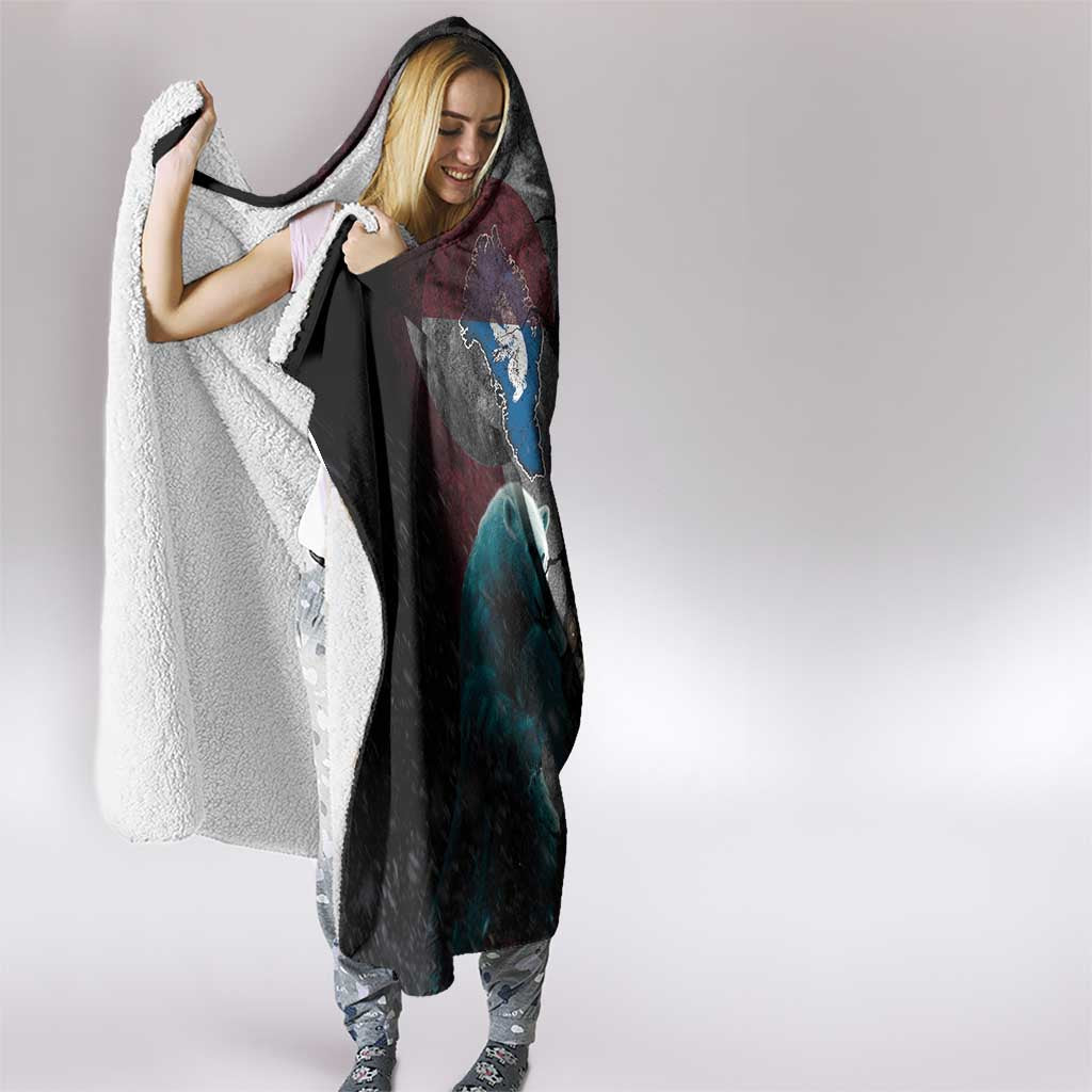 Greenlandic and Danish Together Hooded Blanket Polar Warrior Vikings with National Flag Grunge Style - Wonder Print Shop