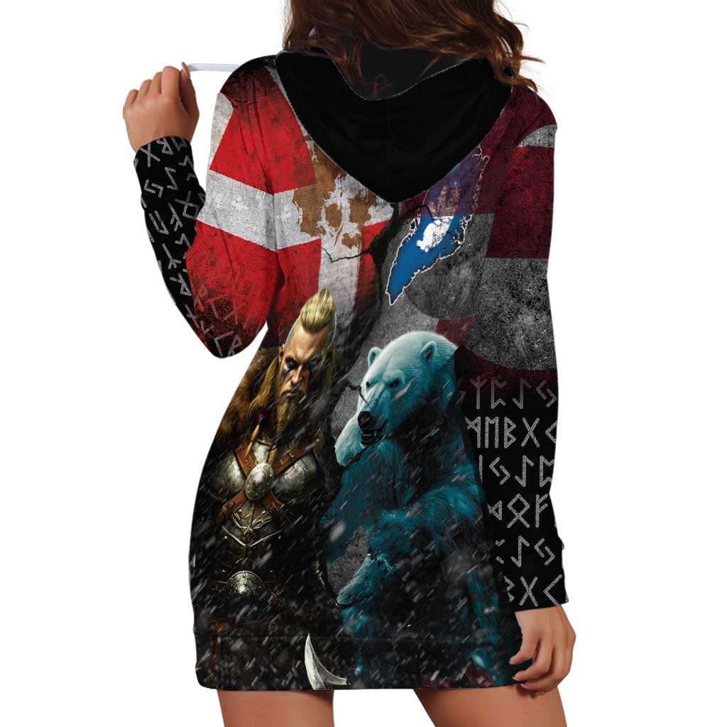 Greenlandic and Danish Together Hoodie Dress Polar Warrior Vikings with National Flag Grunge Style - Wonder Print Shop