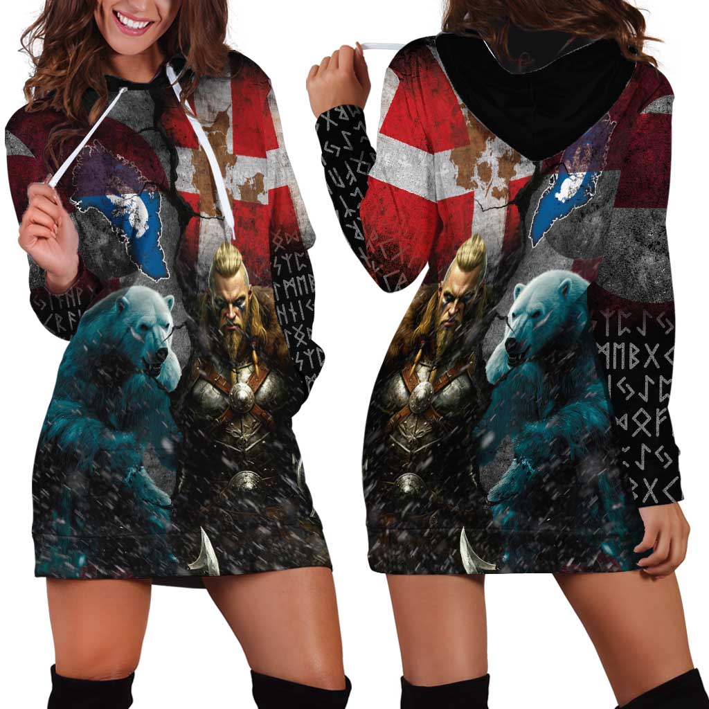 Greenlandic and Danish Together Hoodie Dress Polar Warrior Vikings with National Flag Grunge Style - Wonder Print Shop