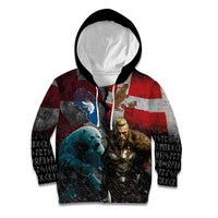 Greenlandic and Danish Together Kid Hoodie Polar Warrior Vikings with National Flag Grunge Style - Wonder Print Shop