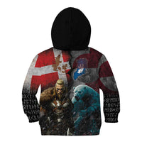 Greenlandic and Danish Together Kid Hoodie Polar Warrior Vikings with National Flag Grunge Style - Wonder Print Shop