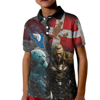 Greenlandic and Danish Together Kid Polo Shirt Polar Warrior Vikings with National Flag Grunge Style - Wonder Print Shop