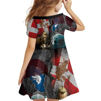Greenlandic and Danish Together Kid Short Sleeve Dress Polar Warrior Vikings with National Flag Grunge Style - Wonder Print Shop