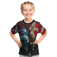 Greenlandic and Danish Together Kid T Shirt Polar Warrior Vikings with National Flag Grunge Style - Wonder Print Shop