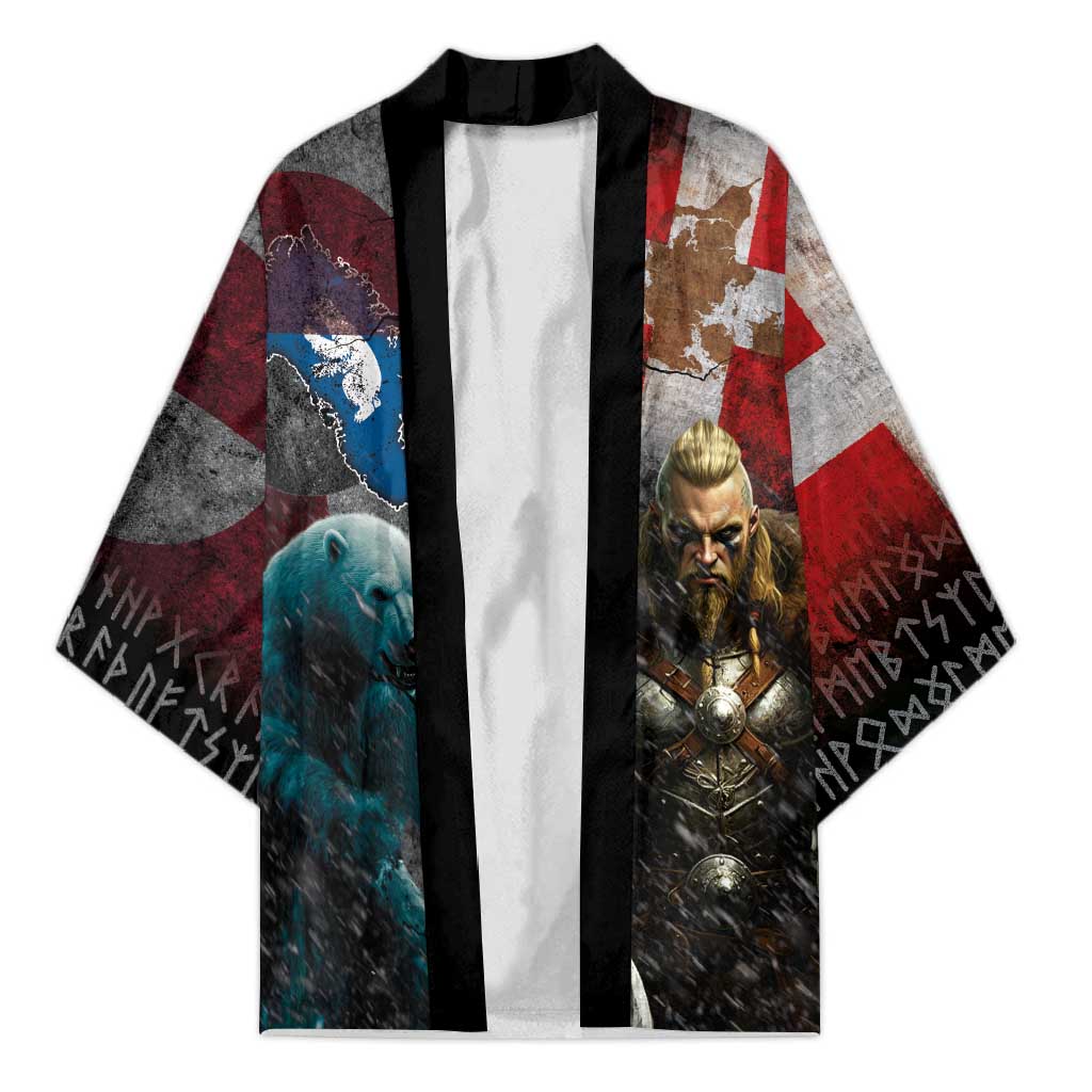 Greenlandic and Danish Together Kimono Polar Warrior Vikings with National Flag Grunge Style - Wonder Print Shop