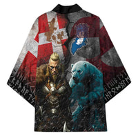 Greenlandic and Danish Together Kimono Polar Warrior Vikings with National Flag Grunge Style - Wonder Print Shop