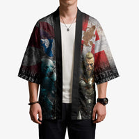 Greenlandic and Danish Together Kimono Polar Warrior Vikings with National Flag Grunge Style - Wonder Print Shop
