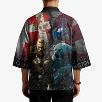 Greenlandic and Danish Together Kimono Polar Warrior Vikings with National Flag Grunge Style - Wonder Print Shop