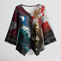 Greenlandic and Danish Together Kimono Sleeve Blouse Polar Warrior Vikings with National Flag Grunge Style - Wonder Print Shop
