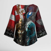 Greenlandic and Danish Together Kimono Sleeve Blouse Polar Warrior Vikings with National Flag Grunge Style - Wonder Print Shop