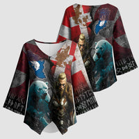 Greenlandic and Danish Together Kimono Sleeve Blouse Polar Warrior Vikings with National Flag Grunge Style - Wonder Print Shop