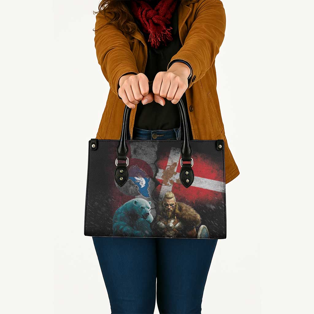 Greenlandic and Danish Together Leather Bag Polar Warrior Vikings with National Flag Grunge Style - Wonder Print Shop