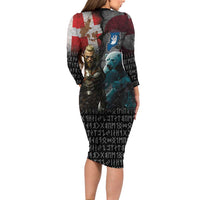 Greenlandic and Danish Together Long Sleeve Bodycon Dress Polar Warrior Vikings with National Flag Grunge Style - Wonder Print Shop