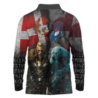 Greenlandic and Danish Together Long Sleeve Polo Shirt Polar Warrior Vikings with National Flag Grunge Style - Wonder Print Shop