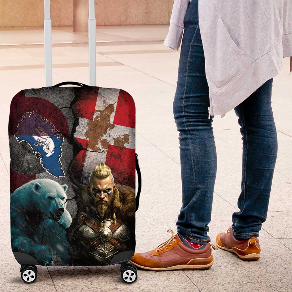 Greenlandic and Danish Together Luggage Cover Polar Warrior Vikings with National Flag Grunge Style - Wonder Print Shop