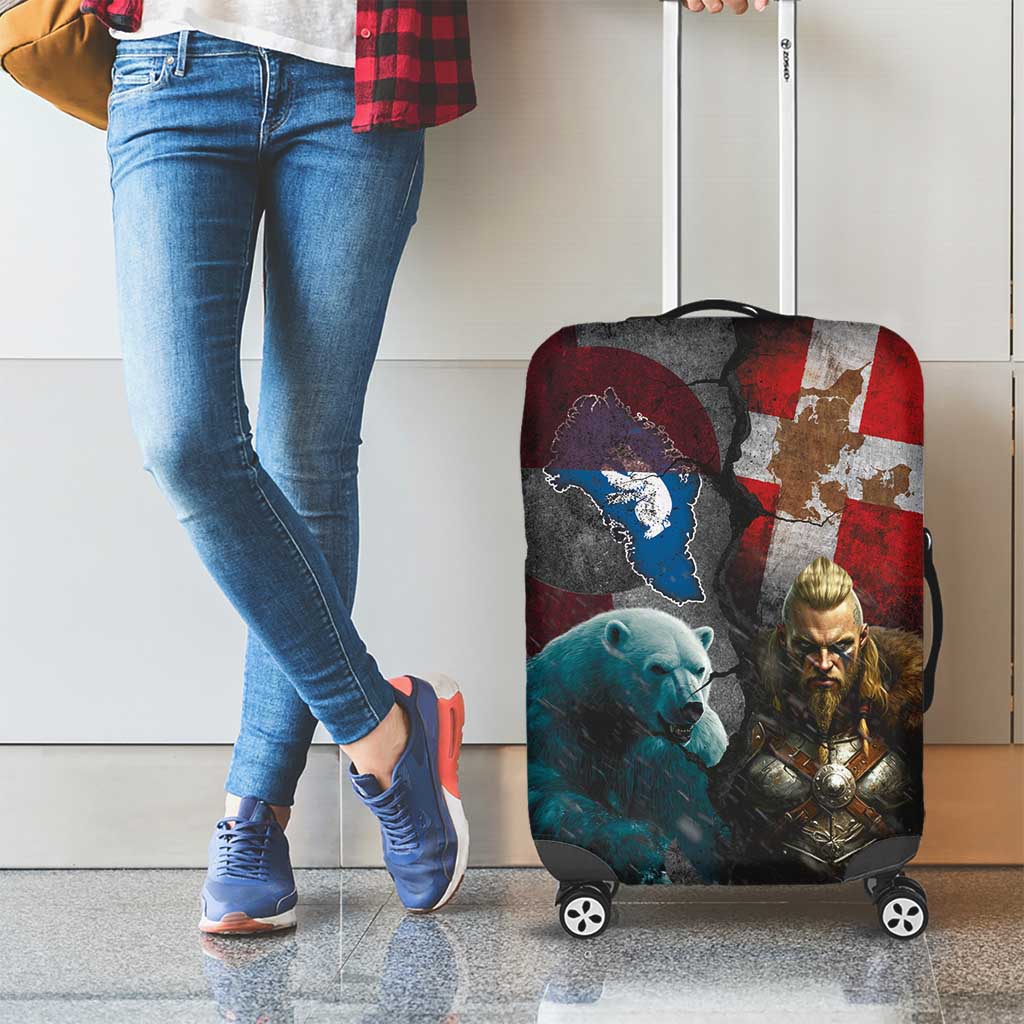 Greenlandic and Danish Together Luggage Cover Polar Warrior Vikings with National Flag Grunge Style - Wonder Print Shop