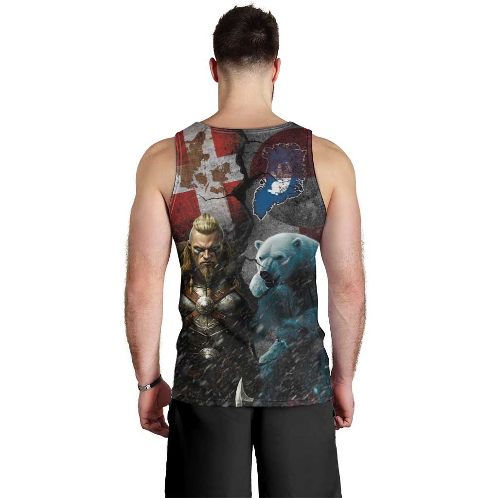 Greenlandic and Danish Together Men Tank Top Polar Warrior Vikings with National Flag Grunge Style - Wonder Print Shop