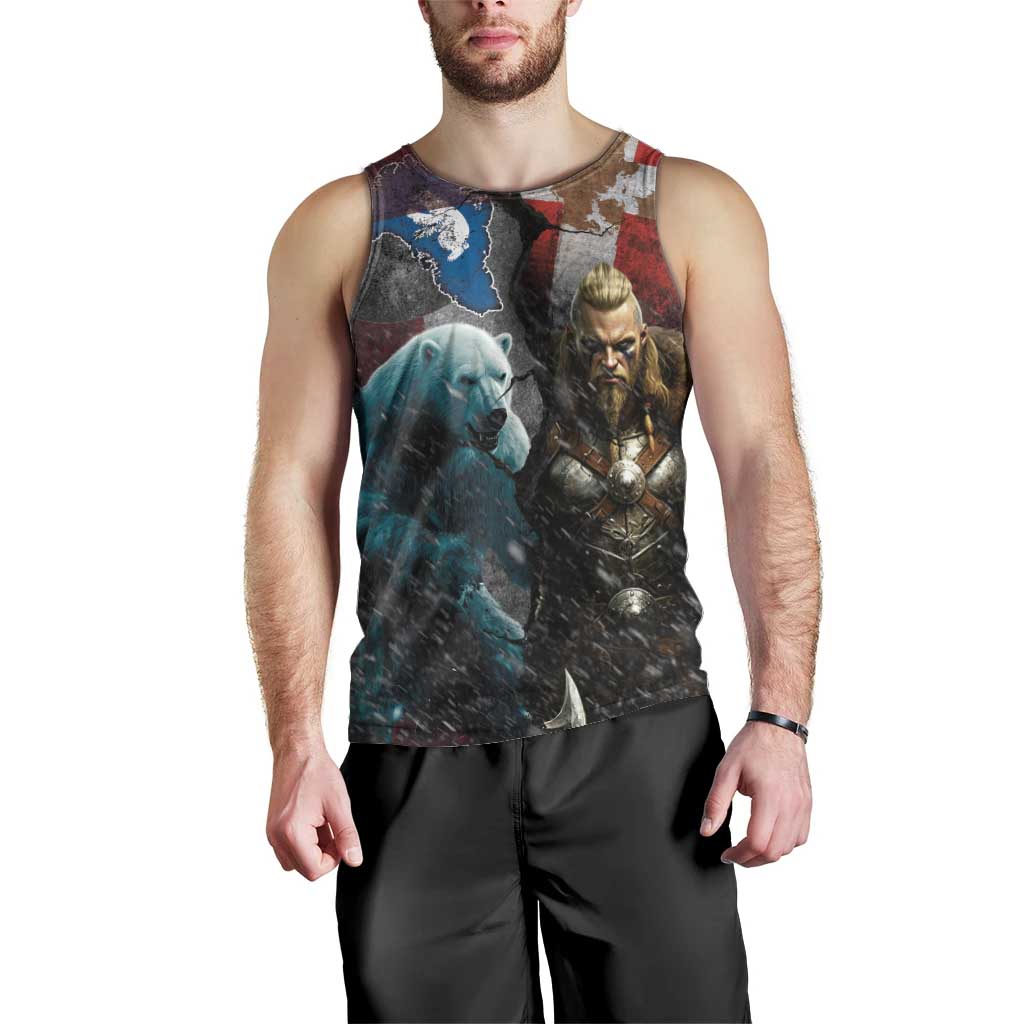 Greenlandic and Danish Together Men Tank Top Polar Warrior Vikings with National Flag Grunge Style - Wonder Print Shop