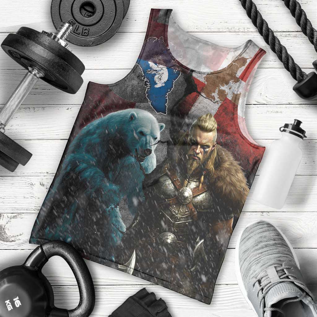 Greenlandic and Danish Together Men Tank Top Polar Warrior Vikings with National Flag Grunge Style - Wonder Print Shop