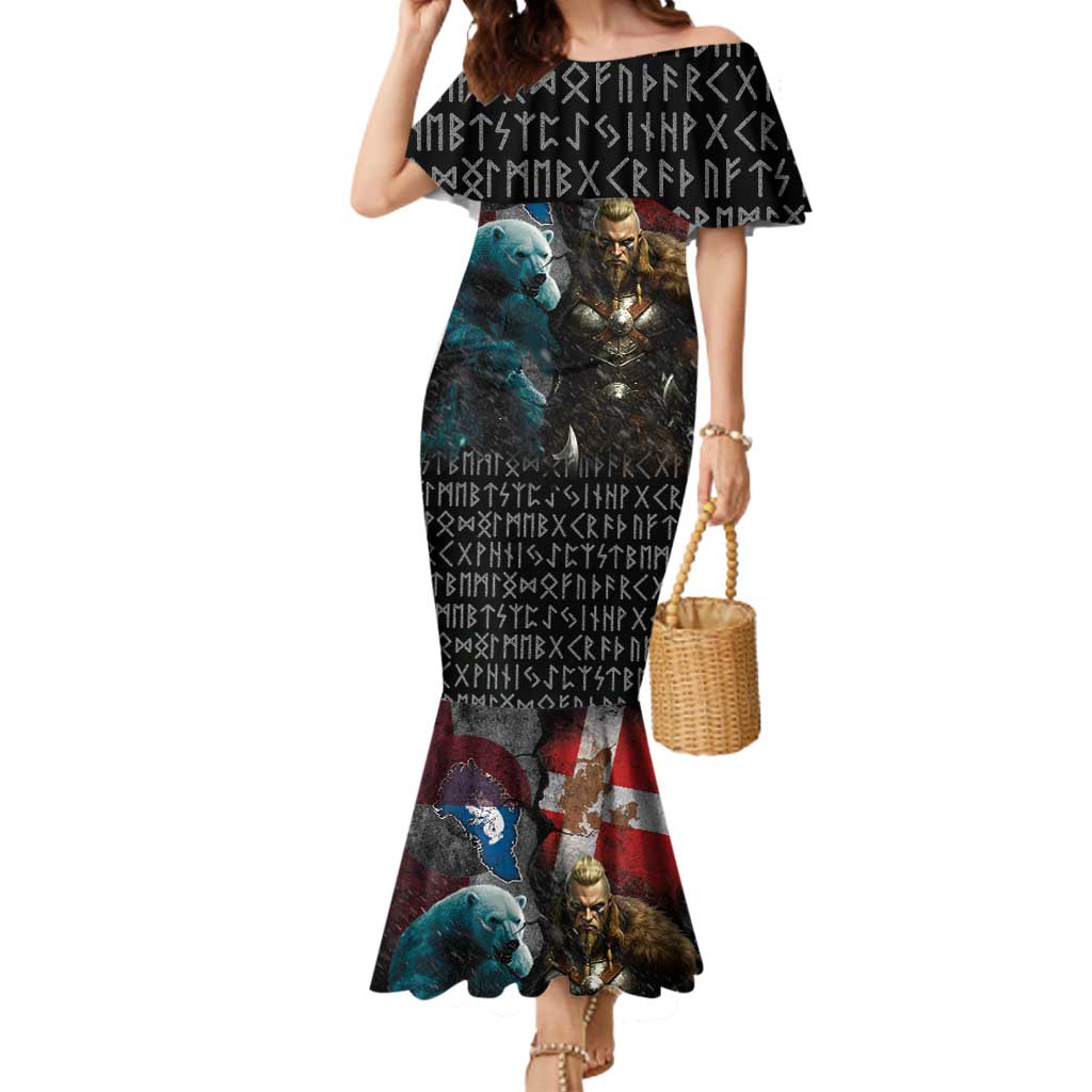 Greenlandic and Danish Together Mermaid Dress Polar Warrior Vikings with National Flag Grunge Style - Wonder Print Shop