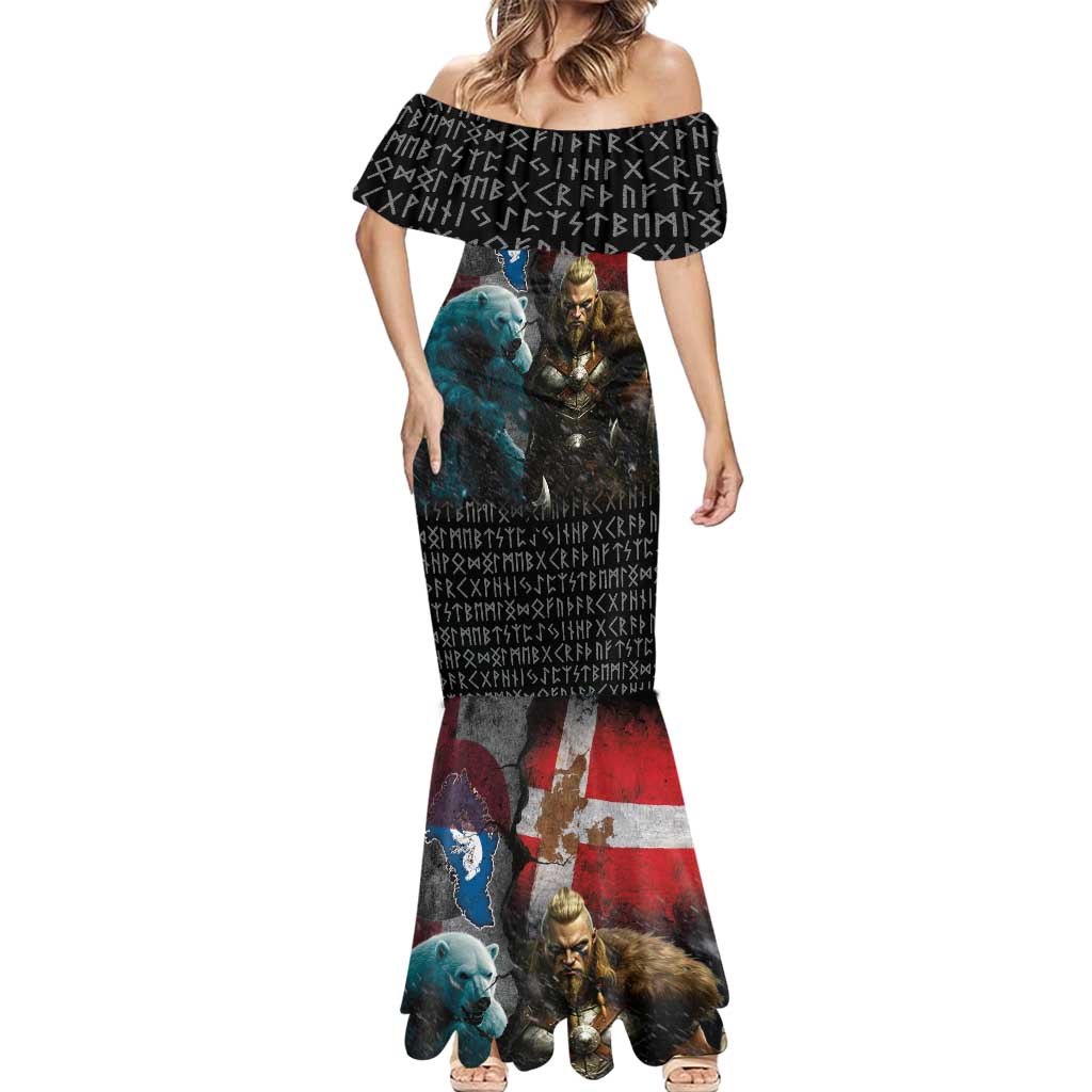 Greenlandic and Danish Together Mermaid Dress Polar Warrior Vikings with National Flag Grunge Style - Wonder Print Shop