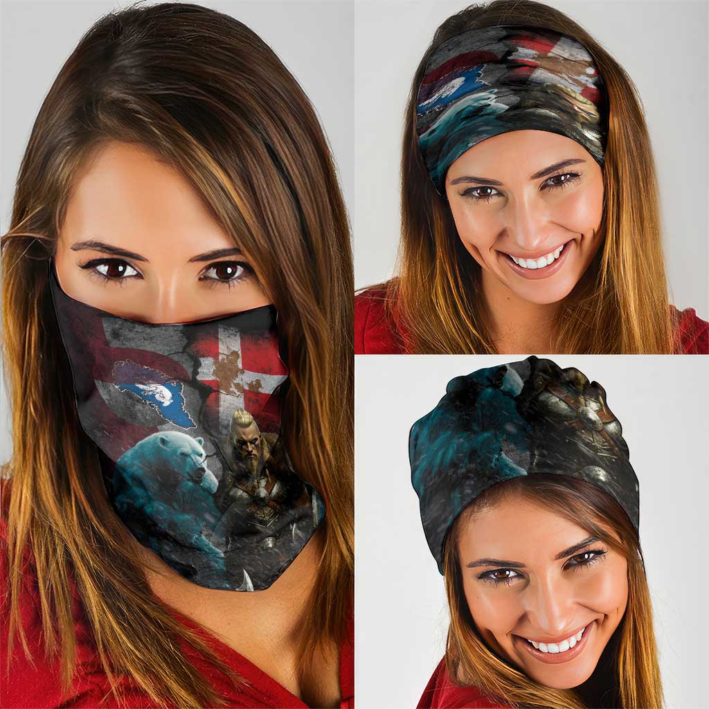 Greenlandic and Danish Together Neck Gaiter Polar Warrior Vikings with National Flag Grunge Style - Wonder Print Shop