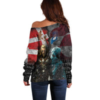Greenlandic and Danish Together Off Shoulder Sweater Polar Warrior Vikings with National Flag Grunge Style - Wonder Print Shop