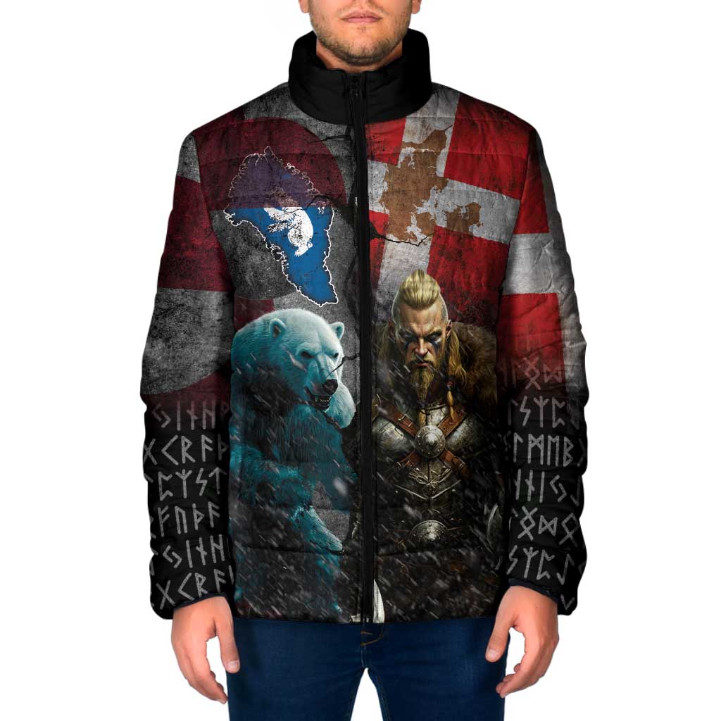 Greenlandic and Danish Together Padded Jacket Polar Warrior Vikings with National Flag Grunge Style - Wonder Print Shop