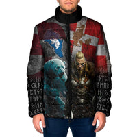 Greenlandic and Danish Together Padded Jacket Polar Warrior Vikings with National Flag Grunge Style - Wonder Print Shop
