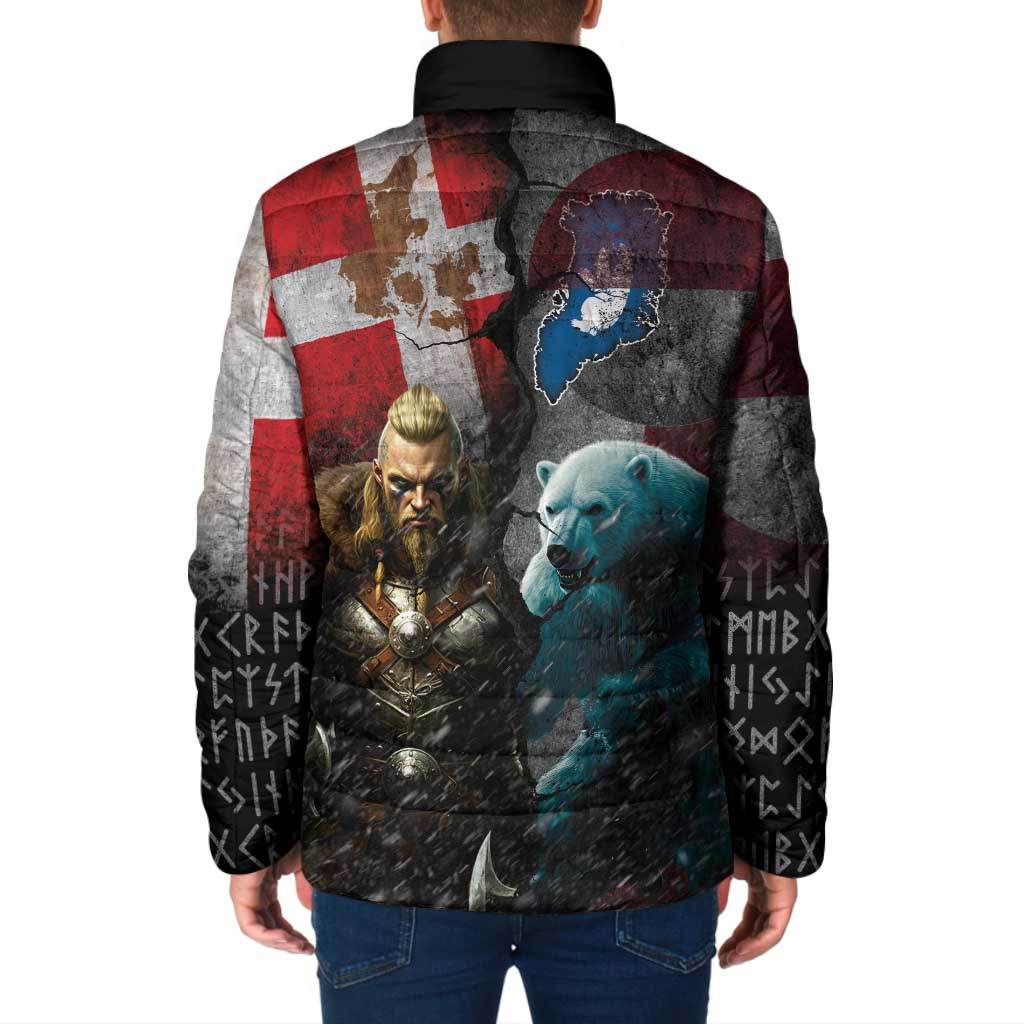 Greenlandic and Danish Together Padded Jacket Polar Warrior Vikings with National Flag Grunge Style - Wonder Print Shop