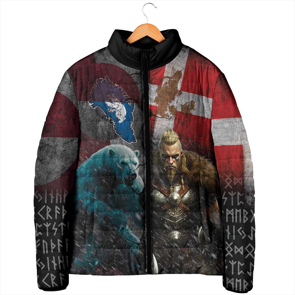 Greenlandic and Danish Together Padded Jacket Polar Warrior Vikings with National Flag Grunge Style - Wonder Print Shop
