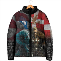 Greenlandic and Danish Together Padded Jacket Polar Warrior Vikings with National Flag Grunge Style - Wonder Print Shop