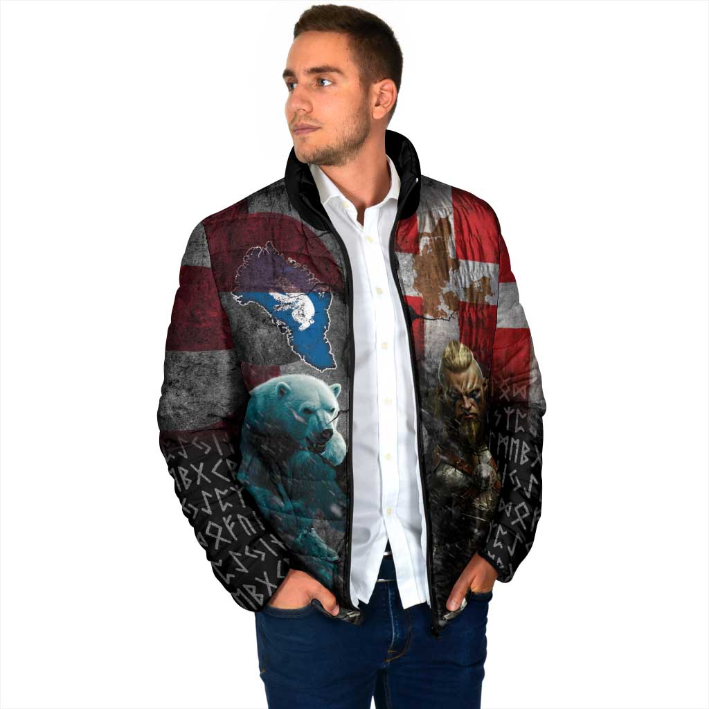 Greenlandic and Danish Together Padded Jacket Polar Warrior Vikings with National Flag Grunge Style - Wonder Print Shop