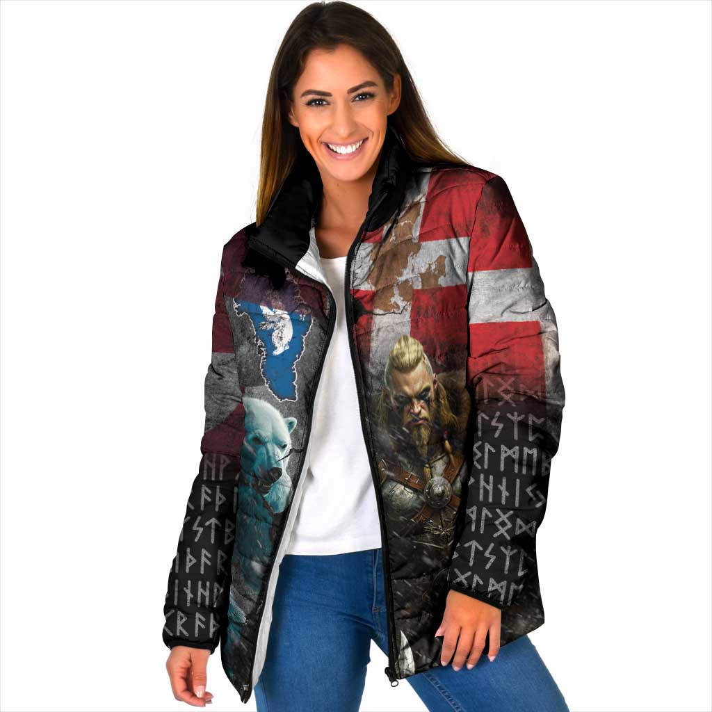 Greenlandic and Danish Together Padded Jacket Polar Warrior Vikings with National Flag Grunge Style - Wonder Print Shop