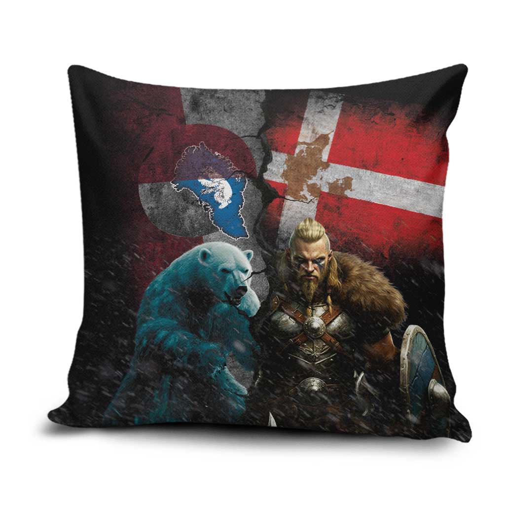Greenlandic and Danish Together Pillow Cover Polar Warrior Vikings with National Flag Grunge Style - Wonder Print Shop