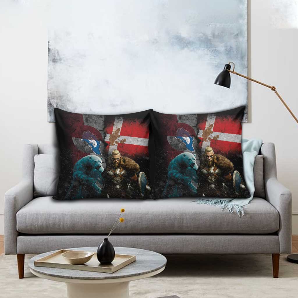 Greenlandic and Danish Together Pillow Cover Polar Warrior Vikings with National Flag Grunge Style - Wonder Print Shop