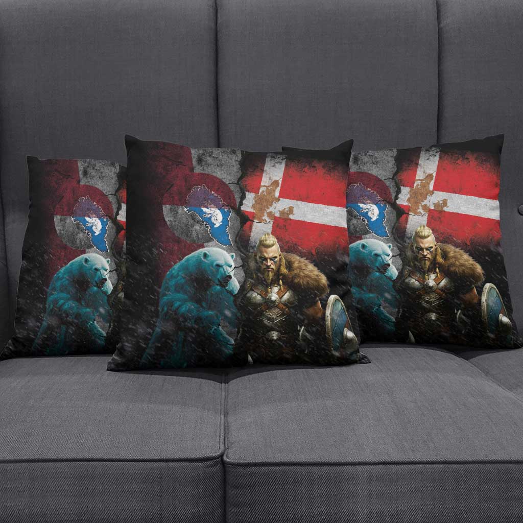 Greenlandic and Danish Together Pillow Cover Polar Warrior Vikings with National Flag Grunge Style - Wonder Print Shop