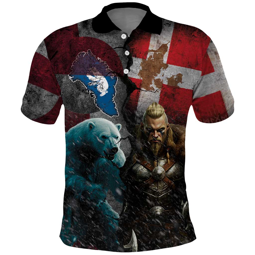 Greenlandic and Danish Together Polo Shirt Polar Warrior Vikings with National Flag Grunge Style - Wonder Print Shop