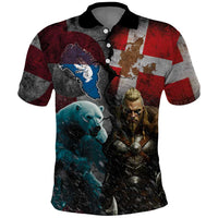 Greenlandic and Danish Together Polo Shirt Polar Warrior Vikings with National Flag Grunge Style - Wonder Print Shop
