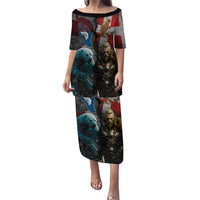 Greenlandic and Danish Together Puletasi Polar Warrior Vikings with National Flag Grunge Style - Wonder Print Shop