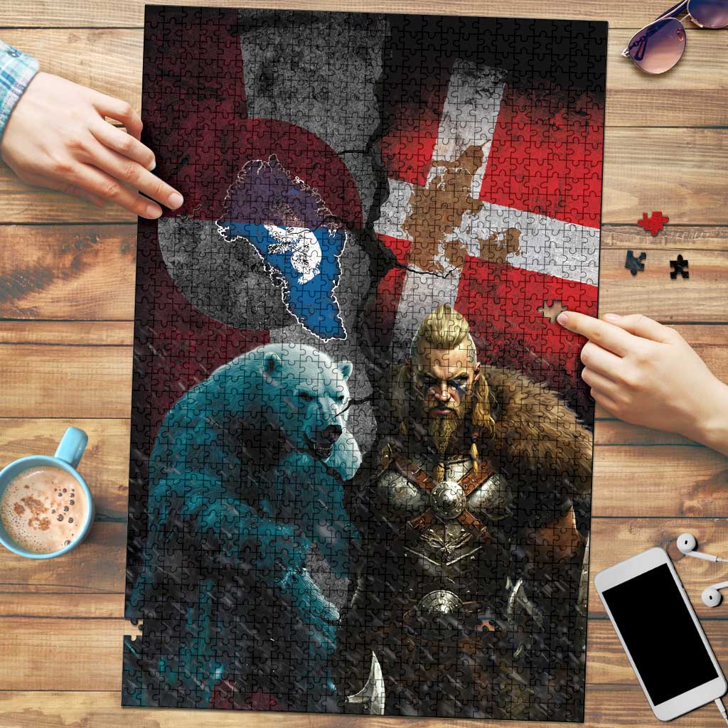 Greenlandic and Danish Together Puzzle Polar Warrior Vikings with National Flag Grunge Style - Wonder Print Shop