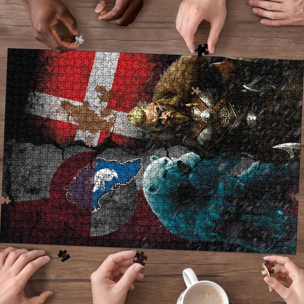 Greenlandic and Danish Together Puzzle Polar Warrior Vikings with National Flag Grunge Style - Wonder Print Shop