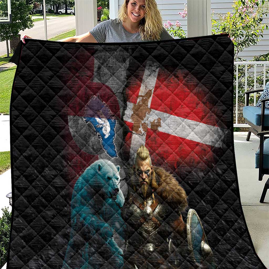 Greenlandic and Danish Together Quilt Polar Warrior Vikings with National Flag Grunge Style - Wonder Print Shop