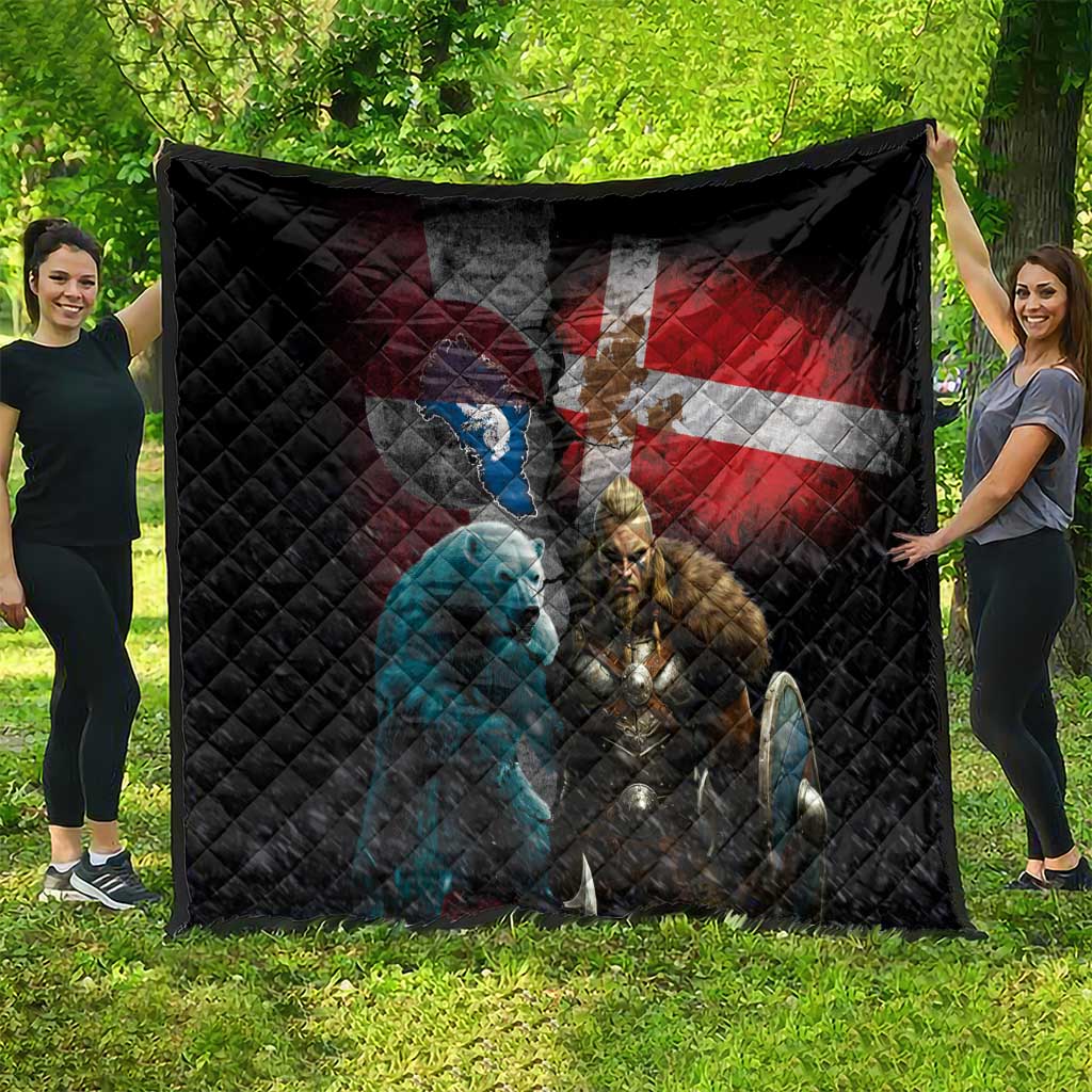 Greenlandic and Danish Together Quilt Polar Warrior Vikings with National Flag Grunge Style - Wonder Print Shop