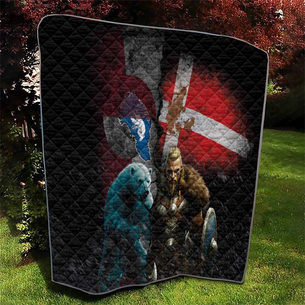 Greenlandic and Danish Together Quilt Polar Warrior Vikings with National Flag Grunge Style - Wonder Print Shop