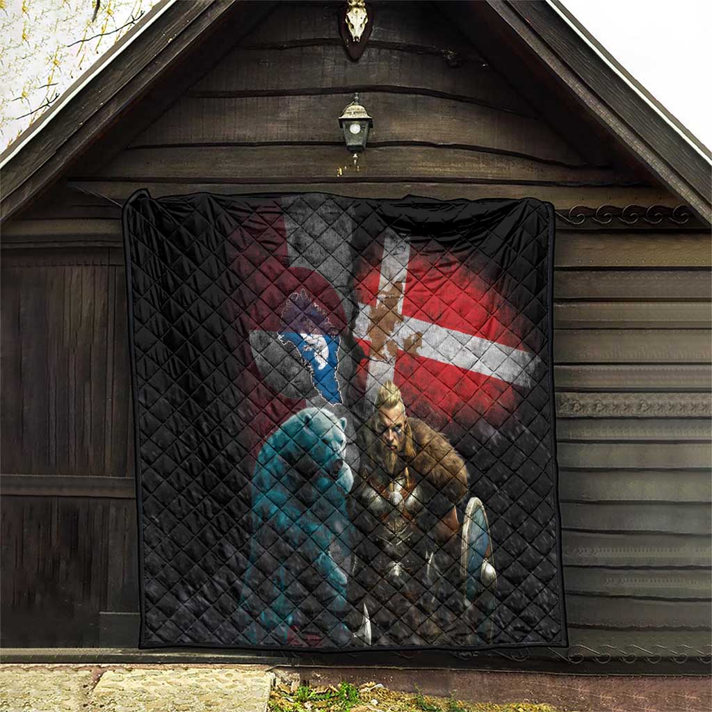 Greenlandic and Danish Together Quilt Polar Warrior Vikings with National Flag Grunge Style - Wonder Print Shop