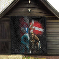 Greenlandic and Danish Together Quilt Polar Warrior Vikings with National Flag Grunge Style - Wonder Print Shop