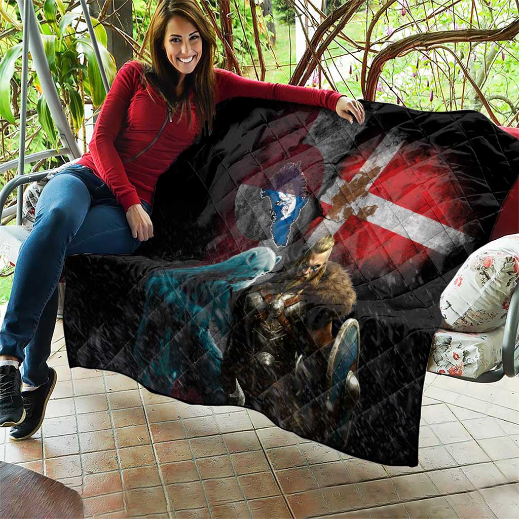 Greenlandic and Danish Together Quilt Polar Warrior Vikings with National Flag Grunge Style - Wonder Print Shop