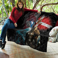 Greenlandic and Danish Together Quilt Polar Warrior Vikings with National Flag Grunge Style - Wonder Print Shop